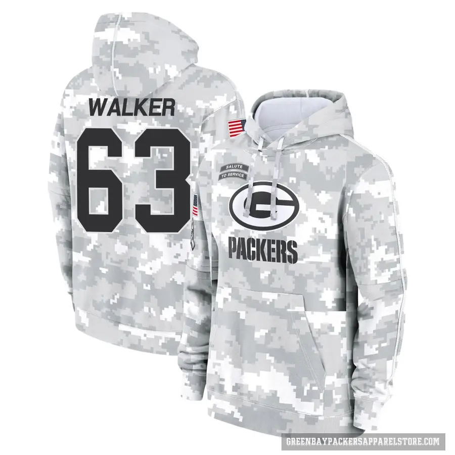 Men's ＃63 Rasheed Walker Green Bay Packers Arctic Camo 2024 Salute to Service Club Fleece Pullover Hoodie