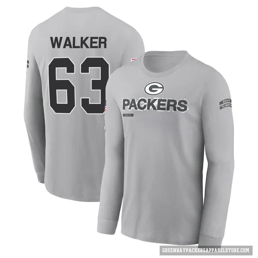 Men's ＃63 Rasheed Walker Green Bay Packers Gray 2024 Salute to Service Long Sleeve T-Shirt
