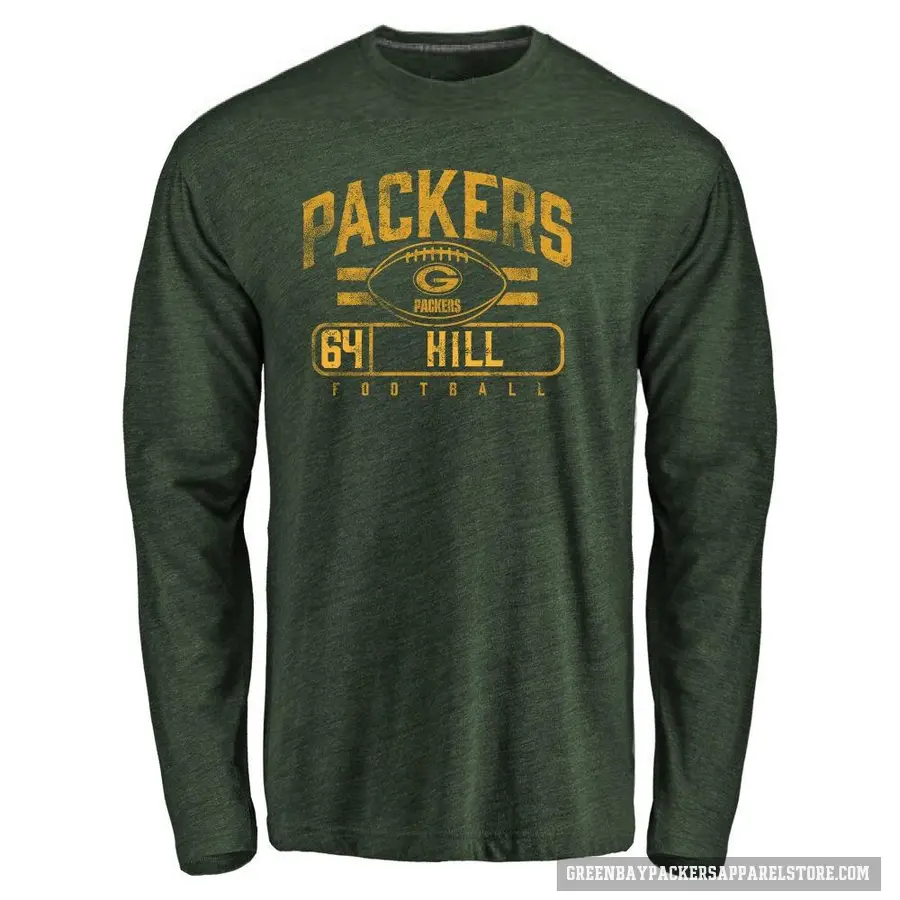 Men's ＃64 Trey Hill Green Bay Packers Green Flanker Long Sleeve T-Shirt