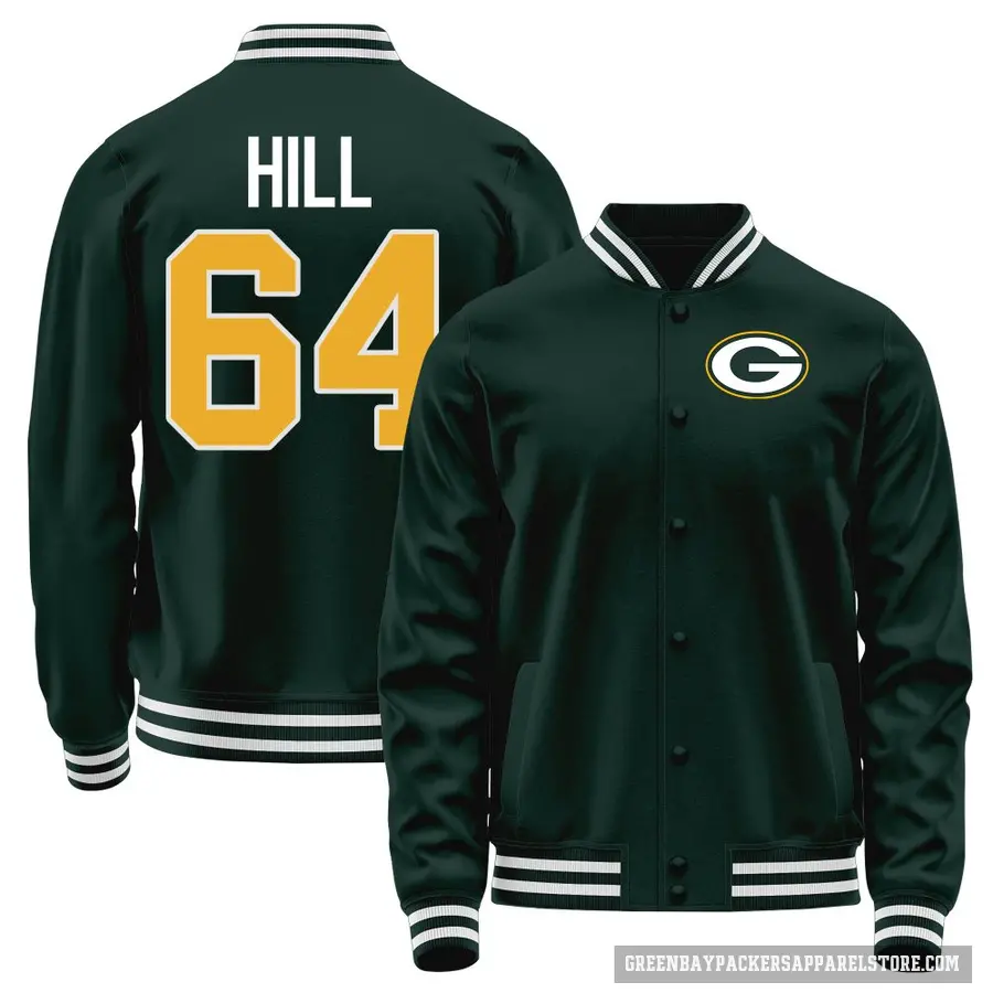 Men's ＃64 Trey Hill Green Bay Packers Green Full-Snap Name & Number Jacket