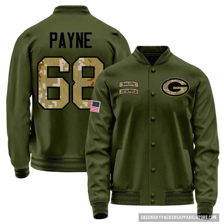 Men's ＃68 Leonard Payne Green Bay Packers Olive Salute to Service Sideline Performance Jacket