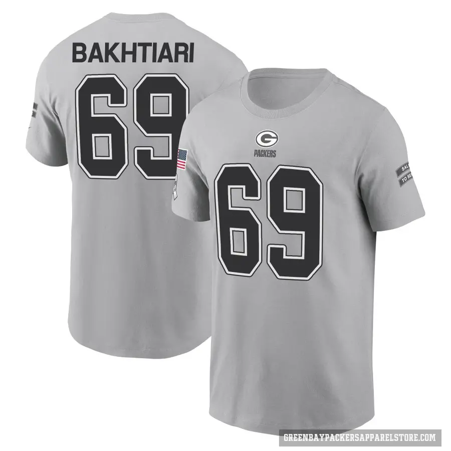 Men's ＃69 David Bakhtiari Green Bay Packers Gray 2024 Salute to Service T-Shirt