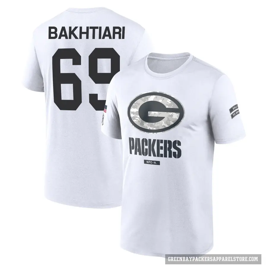 Men's ＃69 David Bakhtiari Green Bay Packers White 2024 Salute to Service Performance T-Shirt