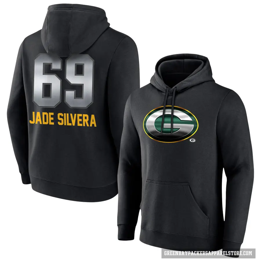 Men's ＃69 Nesta Jade Silvera Green Bay Packers Black Midnight Mascot Pullover Hoodie