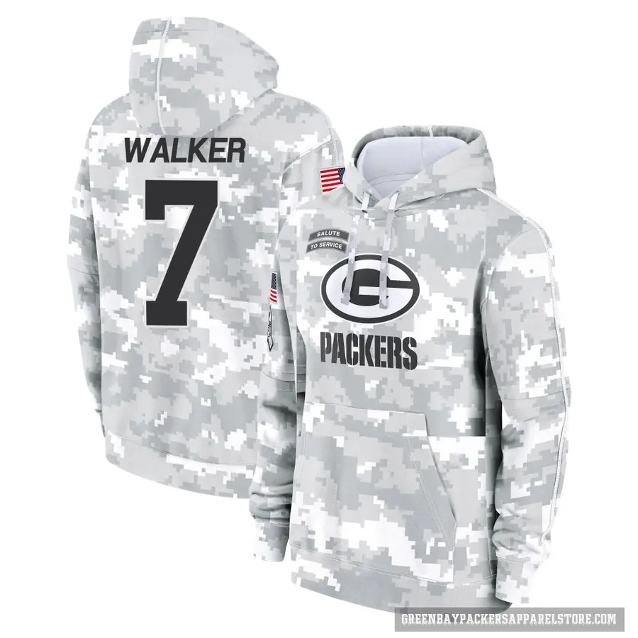 Men's ＃7 Quay Walker Green Bay Packers Arctic Camo 2024 Salute to Service Club Fleece Pullover Hoodie