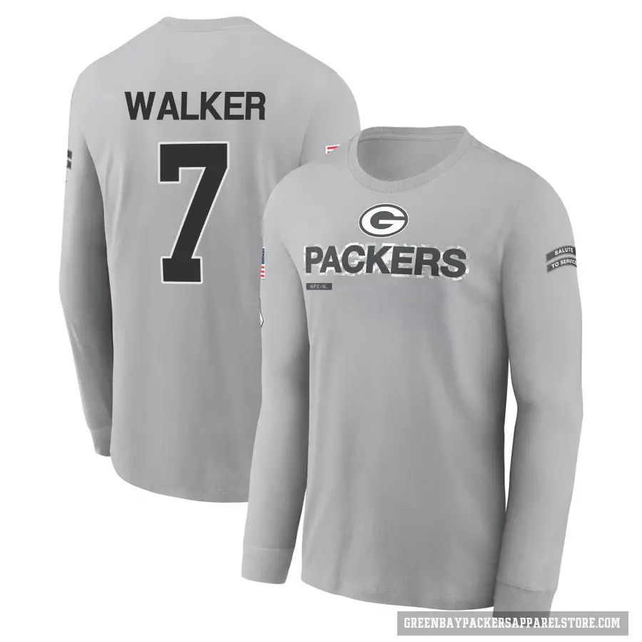 Men's ＃7 Quay Walker Green Bay Packers Gray 2024 Salute to Service Long Sleeve T-Shirt