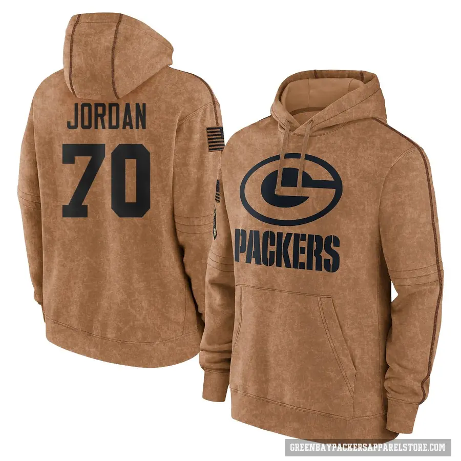 Men's ＃70 Michael Jordan Green Bay Packers Brown 2023 Salute To Service Club Pullover Hoodie