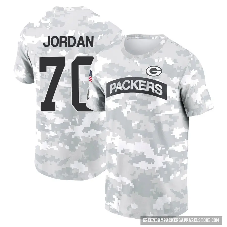 Men's ＃70 Michael Jordan Green Bay Packers Camo Arctic 2024 Salute to Service Performance T-Shirt