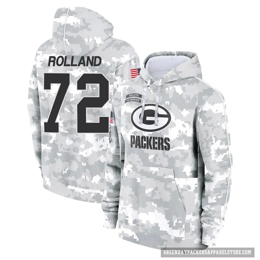 Men's ＃72 Spencer Rolland Green Bay Packers Arctic Camo 2024 Salute to Service Club Fleece Pullover Hoodie