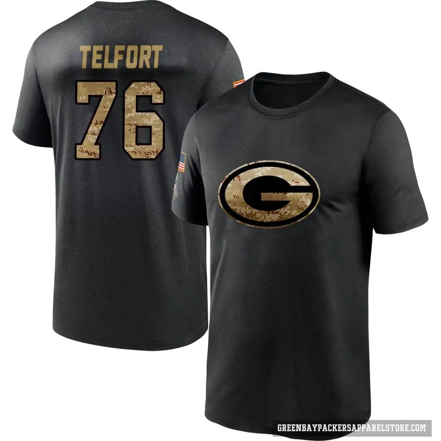 Men's ＃76 Kadeem Telfort Green Bay Packers Black 2020 Salute To Service Performance T-Shirt