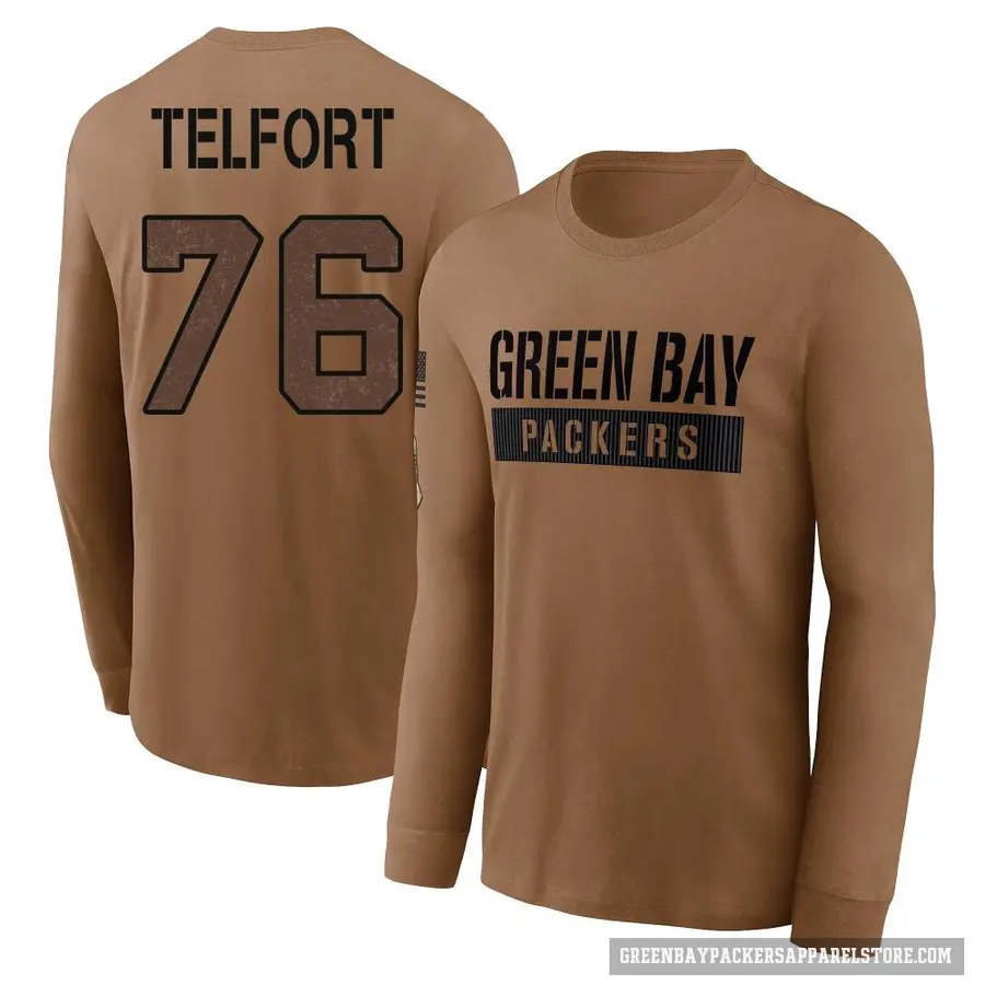 Men's ＃76 Kadeem Telfort Green Bay Packers Brown 2023 Salute To Service Long Sleeve T-Shirt