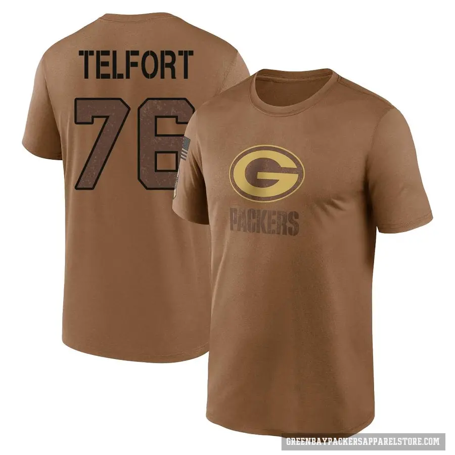 Men's ＃76 Kadeem Telfort Green Bay Packers Brown 2023 Salute To Service Performance T-Shirt