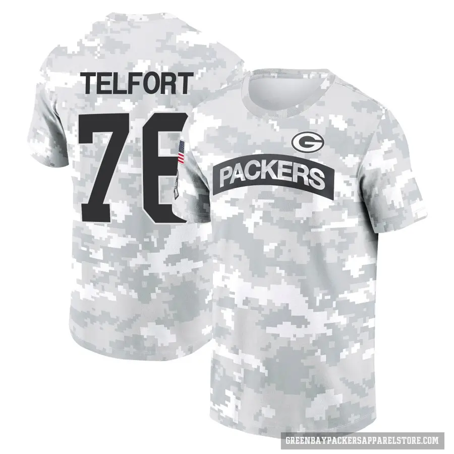 Men's ＃76 Kadeem Telfort Green Bay Packers Camo Arctic 2024 Salute to Service Performance T-Shirt
