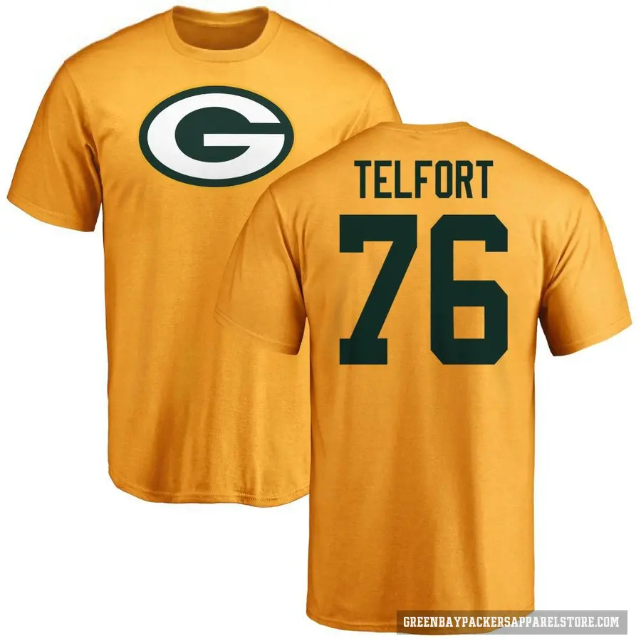 Men's ＃76 Kadeem Telfort Green Bay Packers Gold Logo T-Shirt