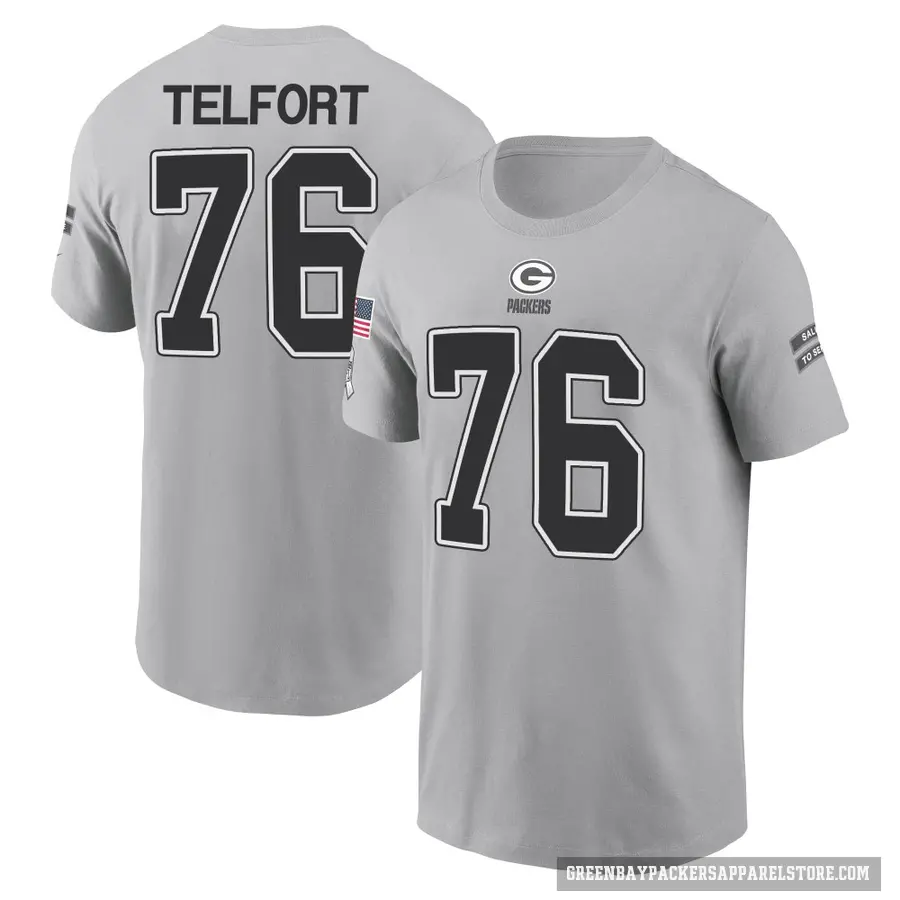 Men's ＃76 Kadeem Telfort Green Bay Packers Gray 2024 Salute to Service T-Shirt