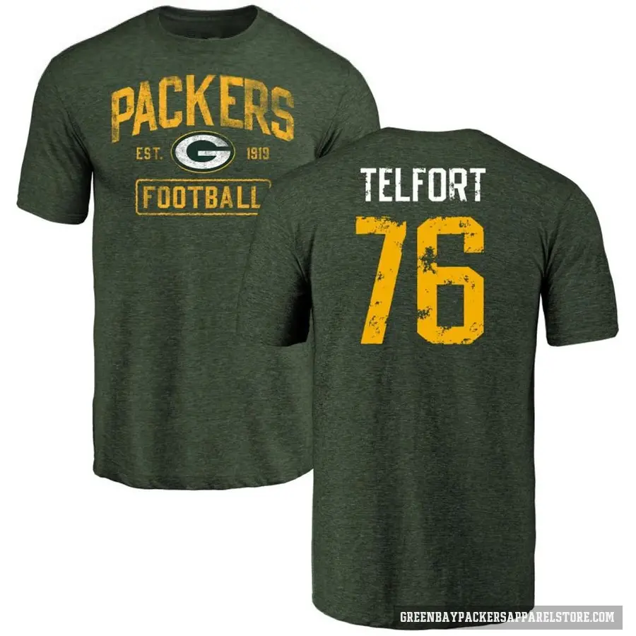 Men's ＃76 Kadeem Telfort Green Bay Packers Green Distressed T-Shirt