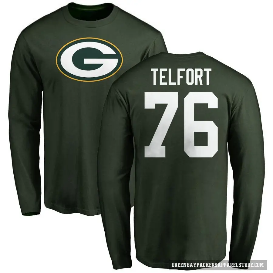 Men's ＃76 Kadeem Telfort Green Bay Packers Green Logo Long Sleeve T-Shirt