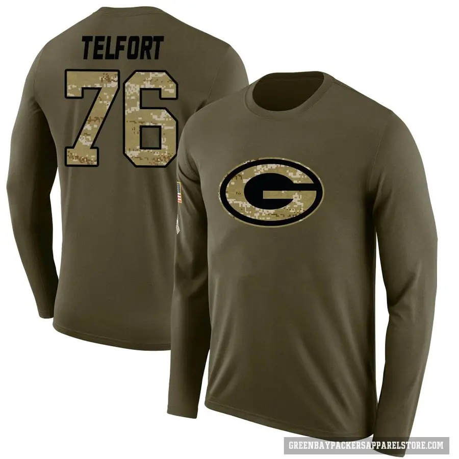 Men's ＃76 Kadeem Telfort Green Bay Packers Olive Salute to Service Sideline Long Sleeve T-Shirt