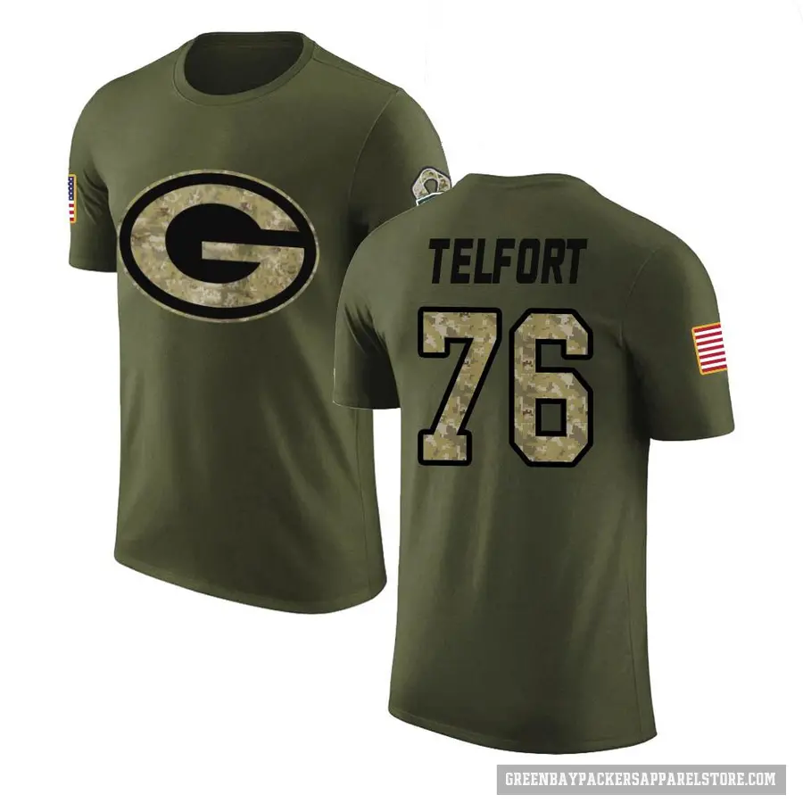 Men's ＃76 Kadeem Telfort Green Bay Packers Olive Salute to Service T-Shirt