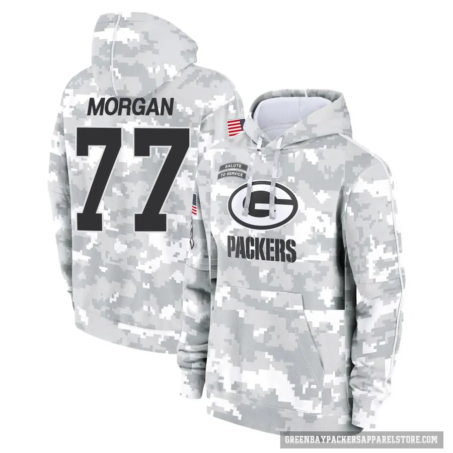Men's ＃77 Jordan Morgan Green Bay Packers Arctic Camo 2024 Salute to Service Club Fleece Pullover Hoodie