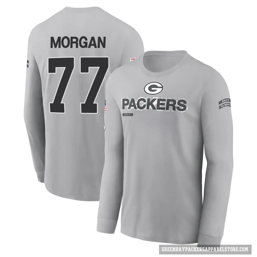 Men's ＃77 Jordan Morgan Green Bay Packers Gray 2024 Salute to Service Long Sleeve T-Shirt