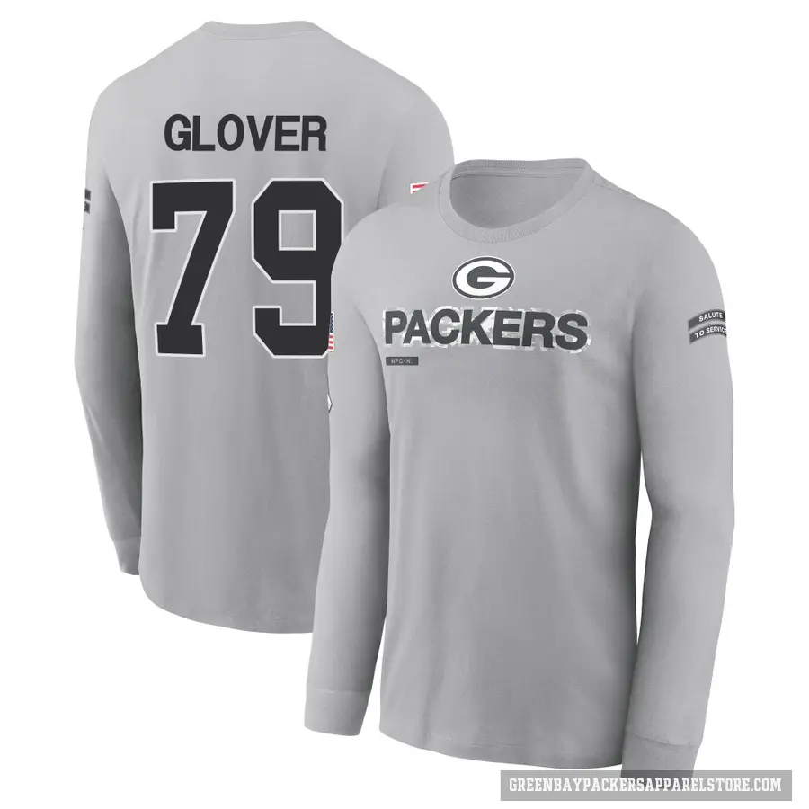 Men's ＃79 Travis Glover Green Bay Packers Gray 2024 Salute to Service Long Sleeve T-Shirt
