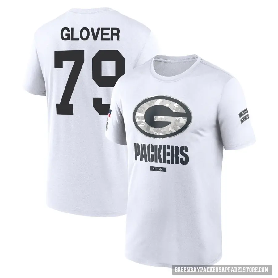 Men's ＃79 Travis Glover Green Bay Packers White 2024 Salute to Service Performance T-Shirt