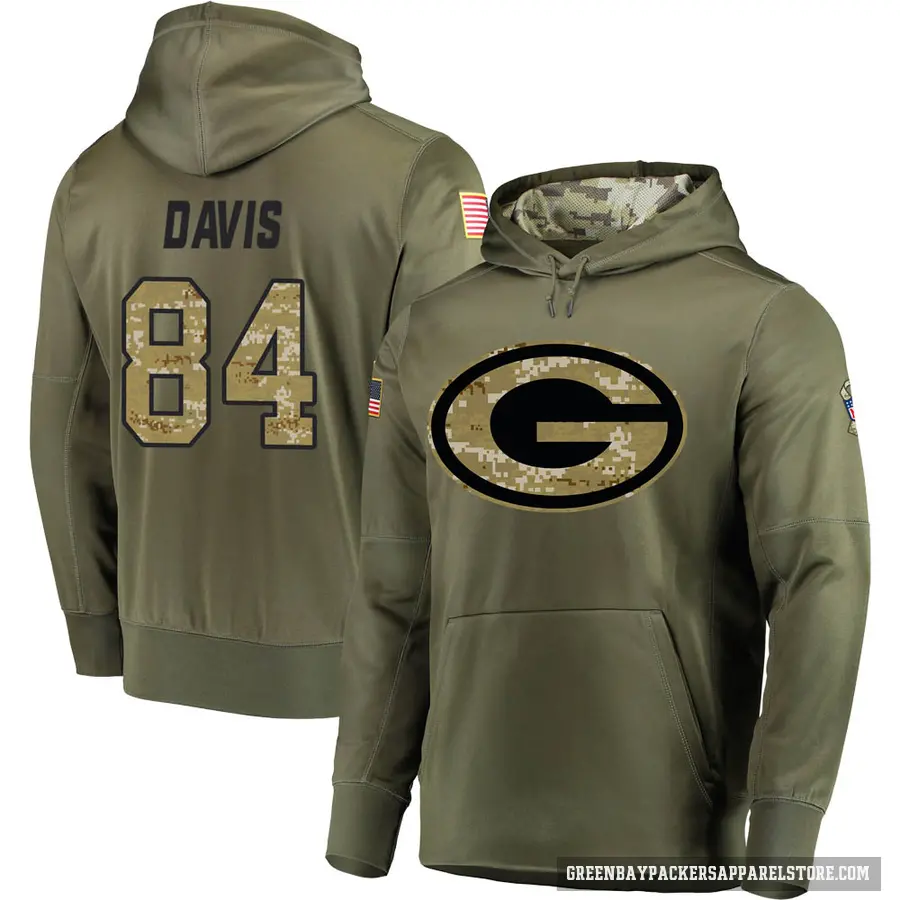Men's ＃84 Tyler Davis Green Bay Packers Olive Salute to Service Pullover Hoodie