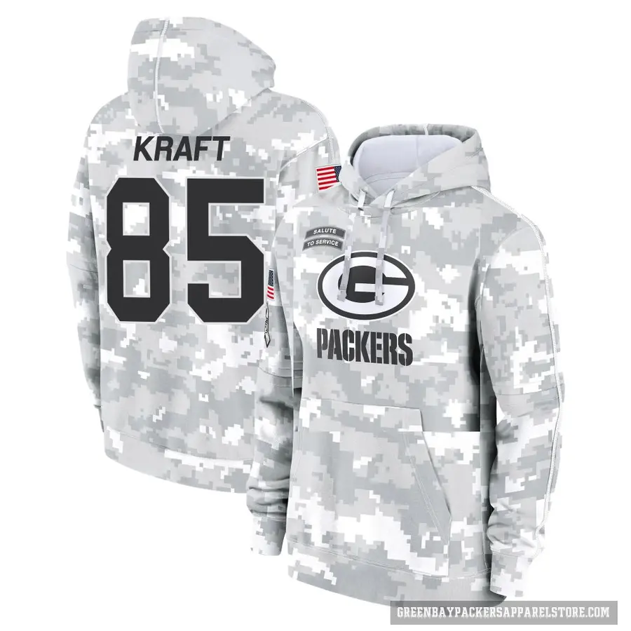 Men's ＃85 Tucker Kraft Green Bay Packers Arctic Camo 2024 Salute to Service Club Fleece Pullover Hoodie