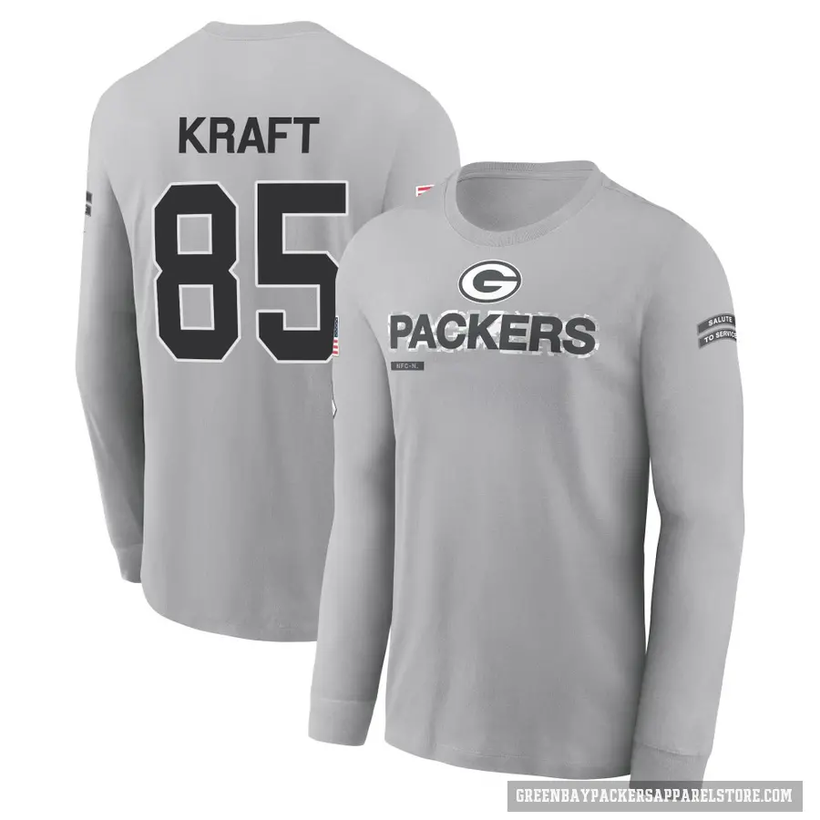 Men's ＃85 Tucker Kraft Green Bay Packers Gray 2024 Salute to Service Long Sleeve T-Shirt