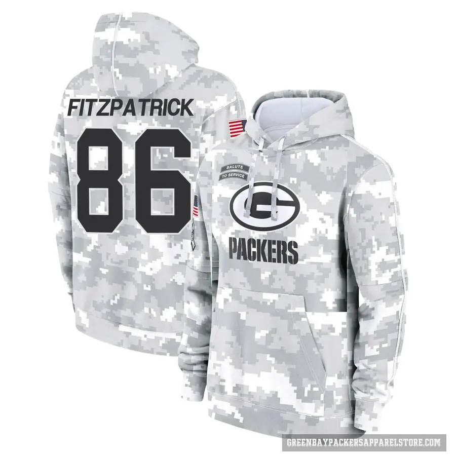 Men's ＃86 John FitzPatrick Green Bay Packers Arctic Camo 2024 Salute to Service Club Fleece Pullover Hoodie