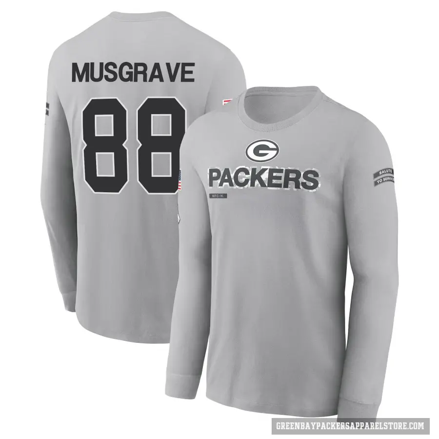 Men's ＃88 Luke Musgrave Green Bay Packers Gray 2024 Salute to Service Long Sleeve T-Shirt