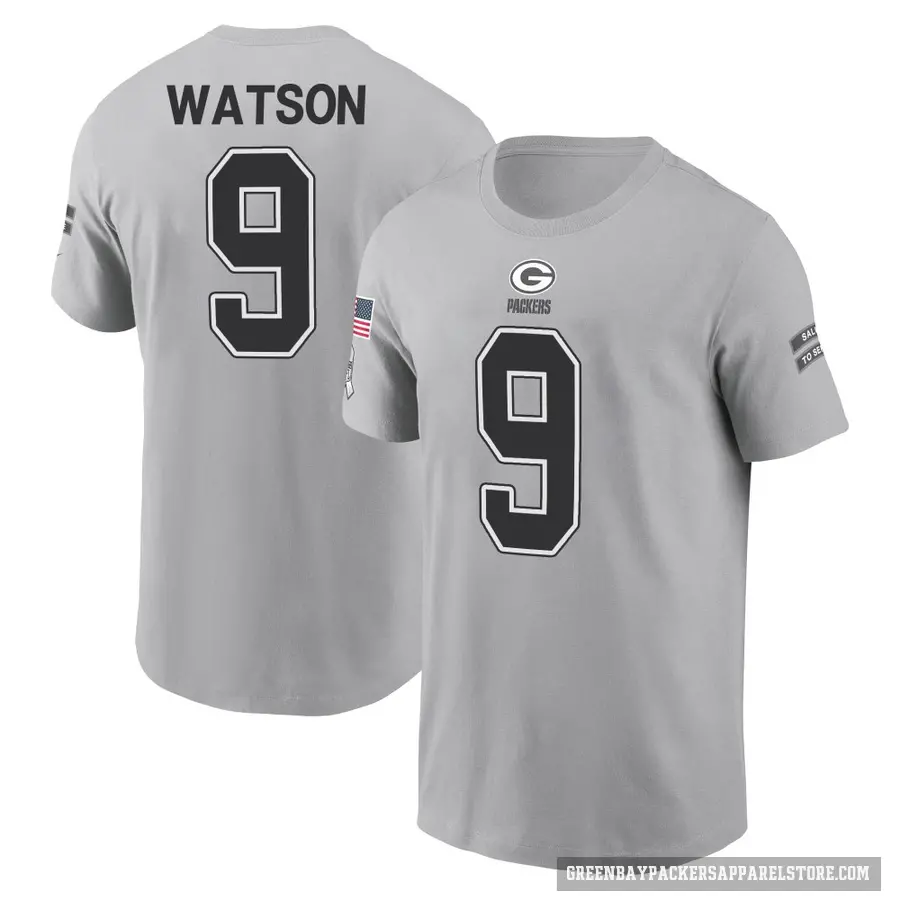 Men's ＃9 Christian Watson Green Bay Packers Gray 2024 Salute to Service T-Shirt