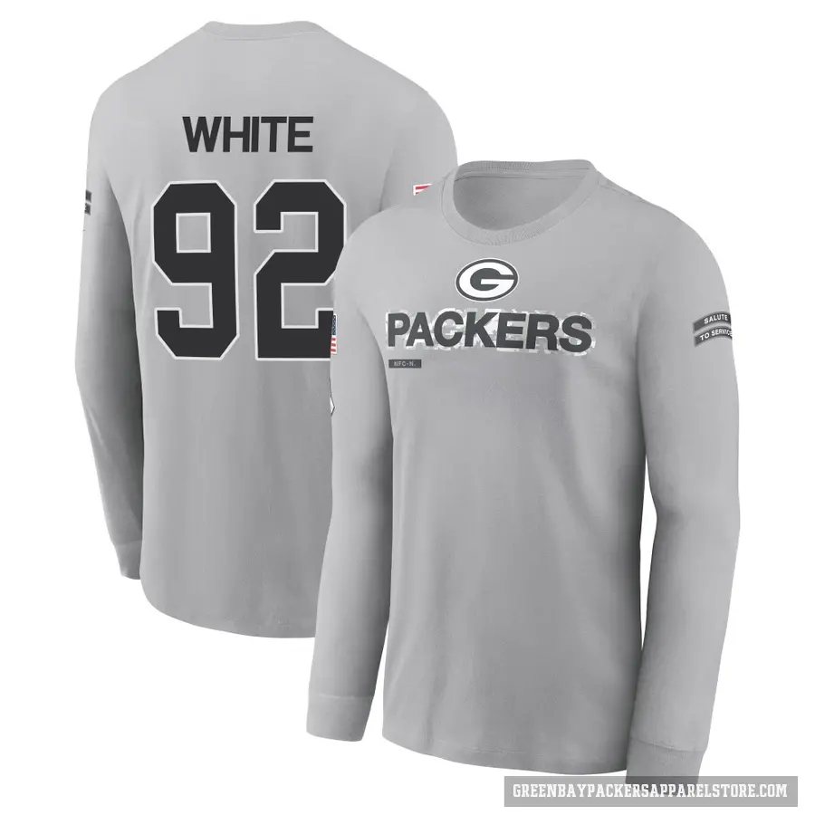 Men's ＃92 Reggie White Green Bay Packers Gray 2024 Salute to Service Long Sleeve T-Shirt