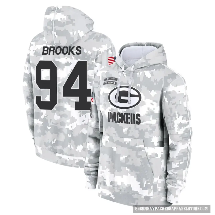 Men's ＃94 Karl Brooks Green Bay Packers Arctic Camo 2024 Salute to Service Club Fleece Pullover Hoodie