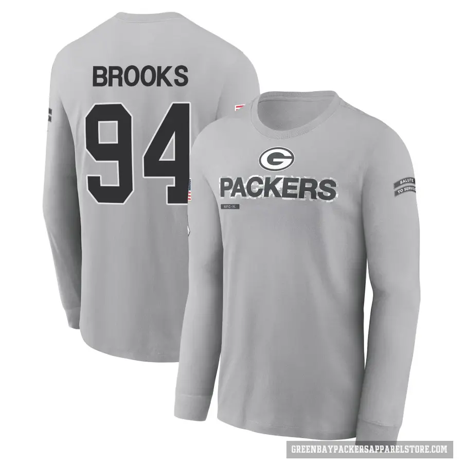 Men's ＃94 Karl Brooks Green Bay Packers Gray 2024 Salute to Service Long Sleeve T-Shirt