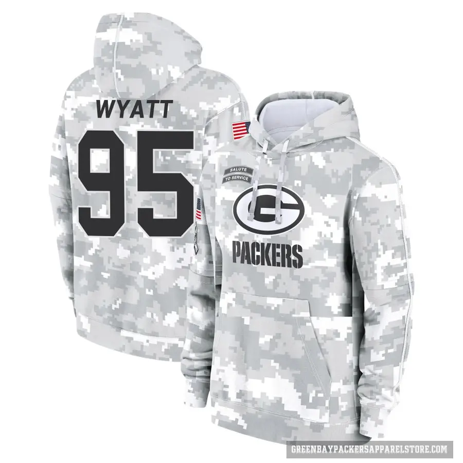 Men's ＃95 Devonte Wyatt Green Bay Packers Arctic Camo 2024 Salute to Service Club Fleece Pullover Hoodie