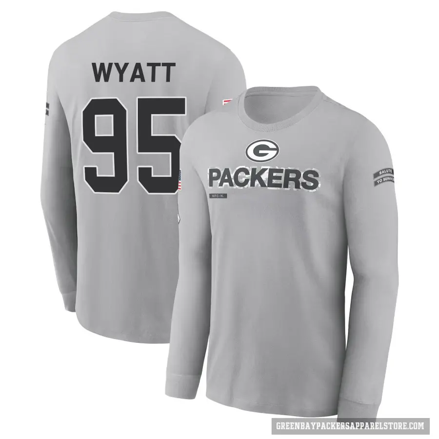Men's ＃95 Devonte Wyatt Green Bay Packers Gray 2024 Salute to Service Long Sleeve T-Shirt