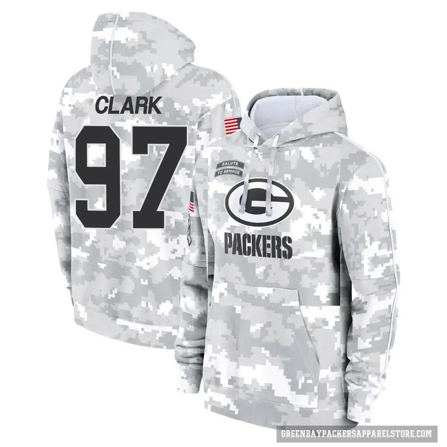 Men's ＃97 Kenny Clark Green Bay Packers Arctic Camo 2024 Salute to Service Club Fleece Pullover Hoodie