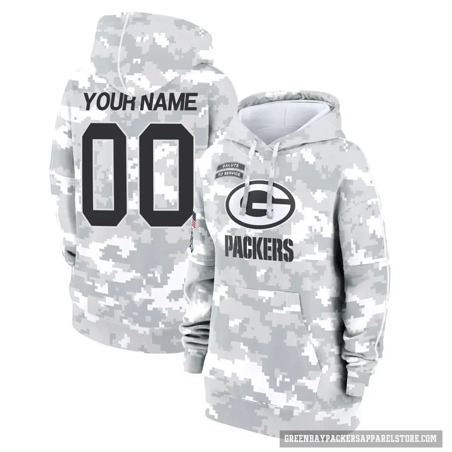 Women's ＃00 Custom Green Bay Packers Arctic Camo 2024 Salute to Service Club Fleece Pullover Hoodie