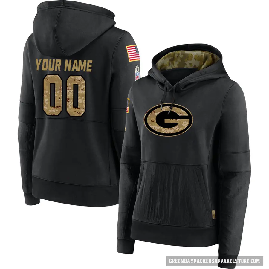 Women's ＃00 Custom Green Bay Packers Black 2020 Salute to Service Sideline Performance Pullover Hoodie