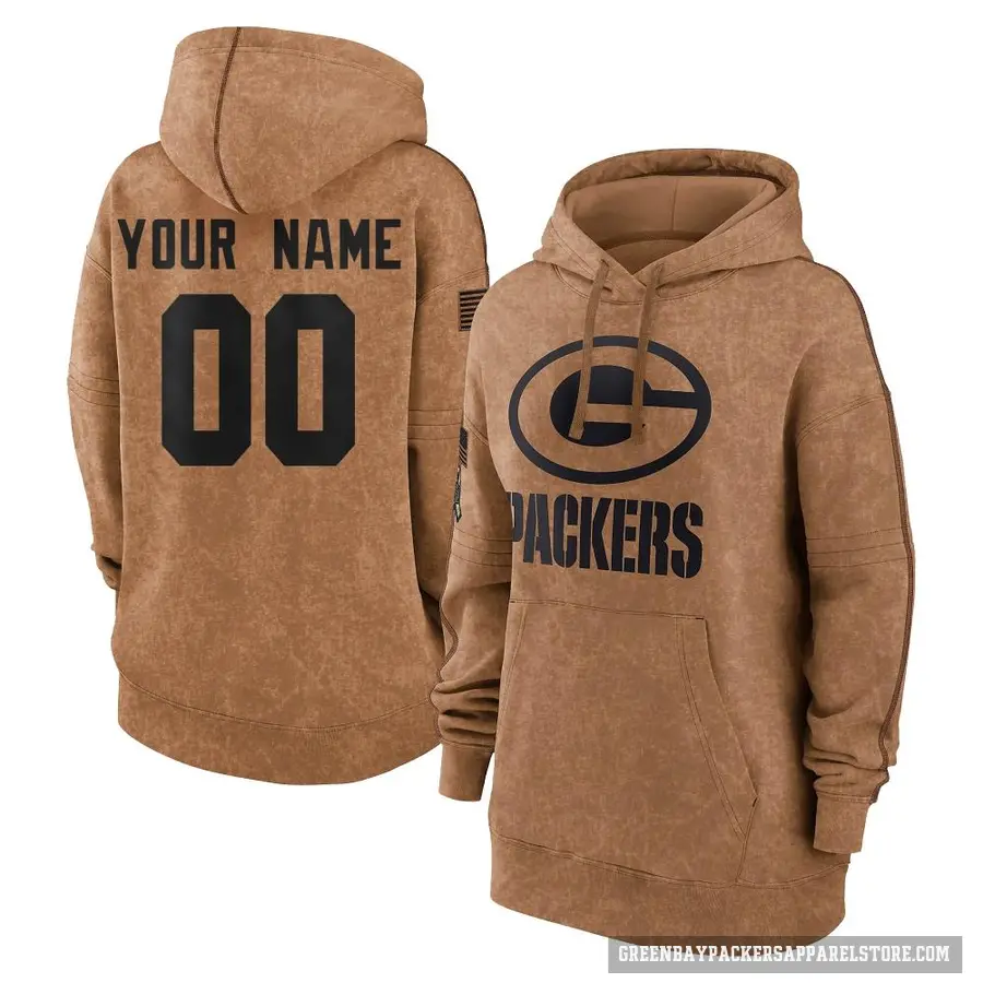 Women's ＃00 Custom Green Bay Packers Brown 2023 Salute To Service Pullover Hoodie