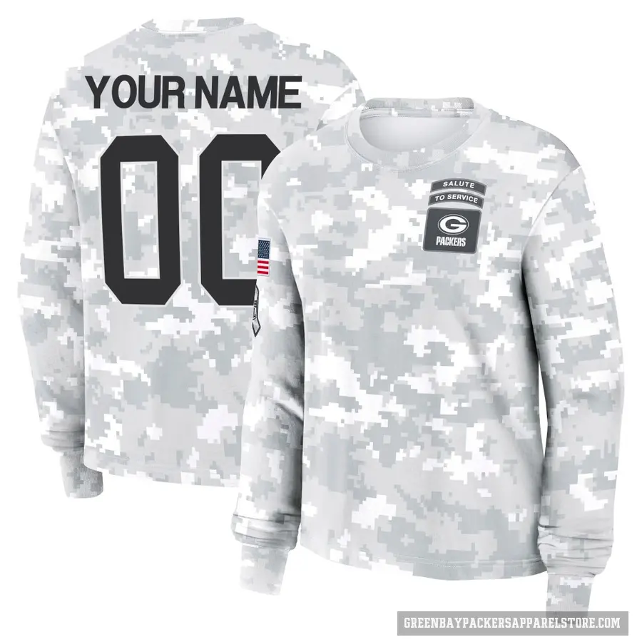 Women's ＃00 Custom Green Bay Packers Camo Arctic 2024 Salute to Service Long Sleeve T-Shirt