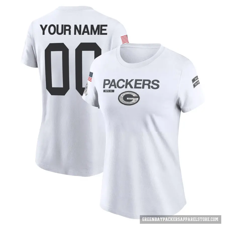 Women's ＃00 Custom Green Bay Packers White 2024 Salute to Service Performance T-Shirt