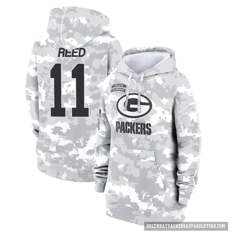 Women's ＃11 Jayden Reed Green Bay Packers Arctic Camo 2024 Salute to Service Club Fleece Pullover Hoodie