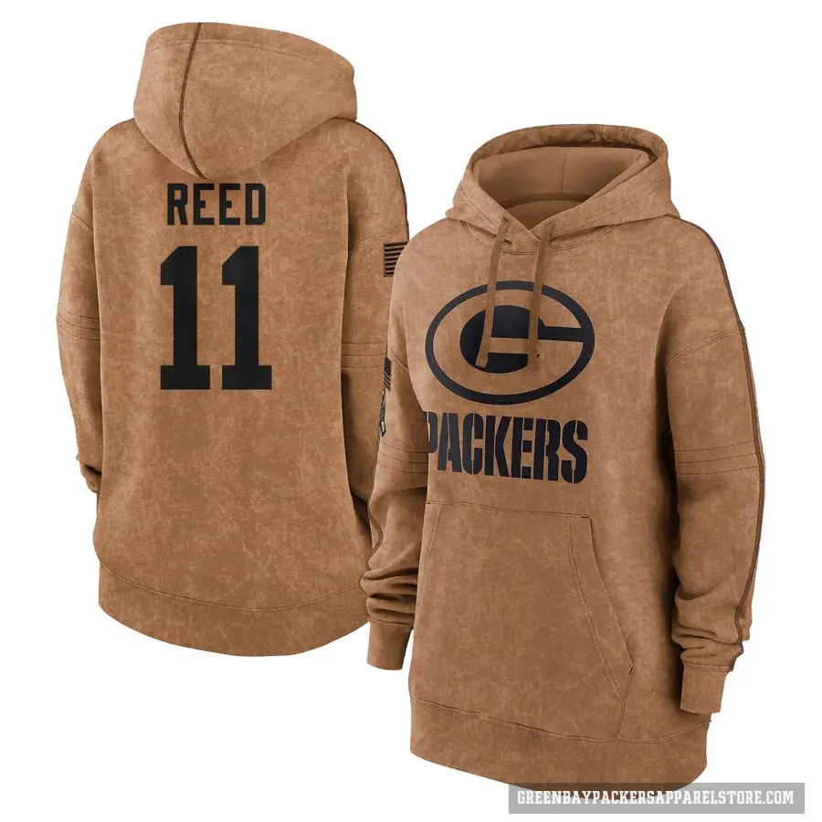 Women's ＃11 Jayden Reed Green Bay Packers Brown 2023 Salute To Service Pullover Hoodie