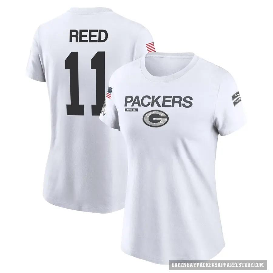 Women's ＃11 Jayden Reed Green Bay Packers White 2024 Salute to Service Performance T-Shirt