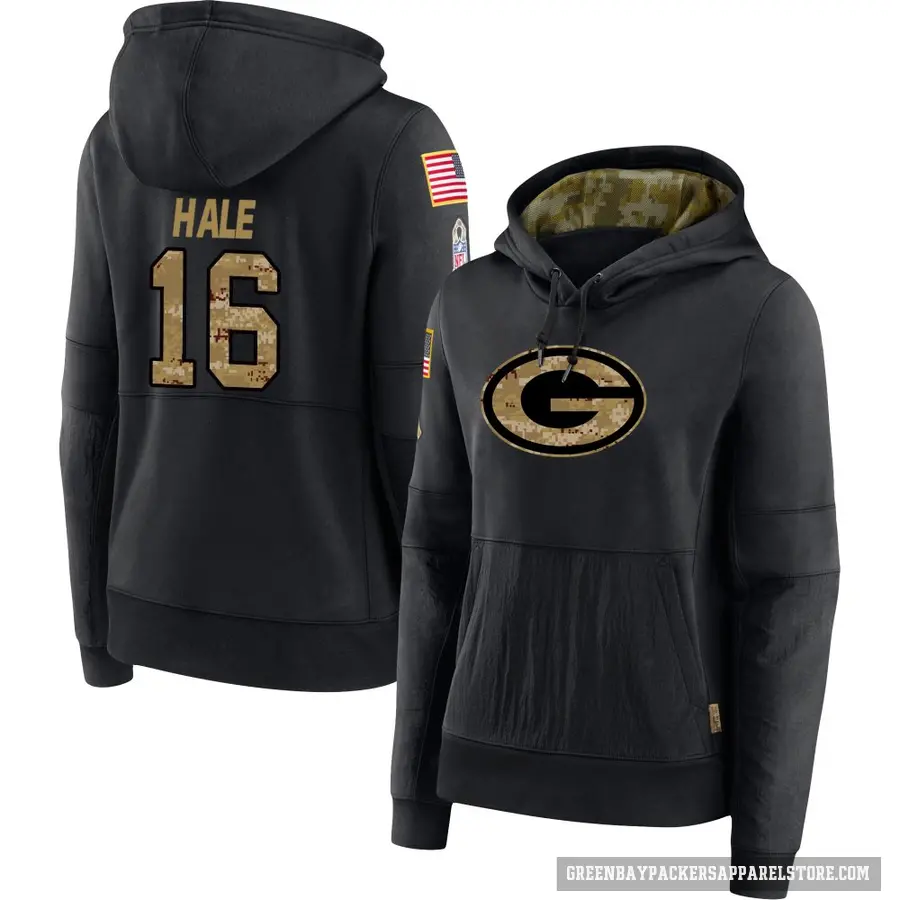 Women's ＃16 Alex Hale Green Bay Packers Black 2020 Salute to Service Sideline Performance Pullover Hoodie