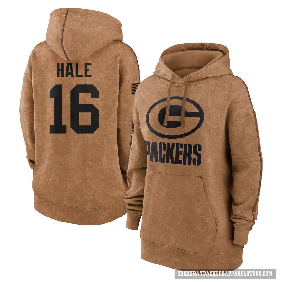 Women's ＃16 Alex Hale Green Bay Packers Brown 2023 Salute To Service Pullover Hoodie