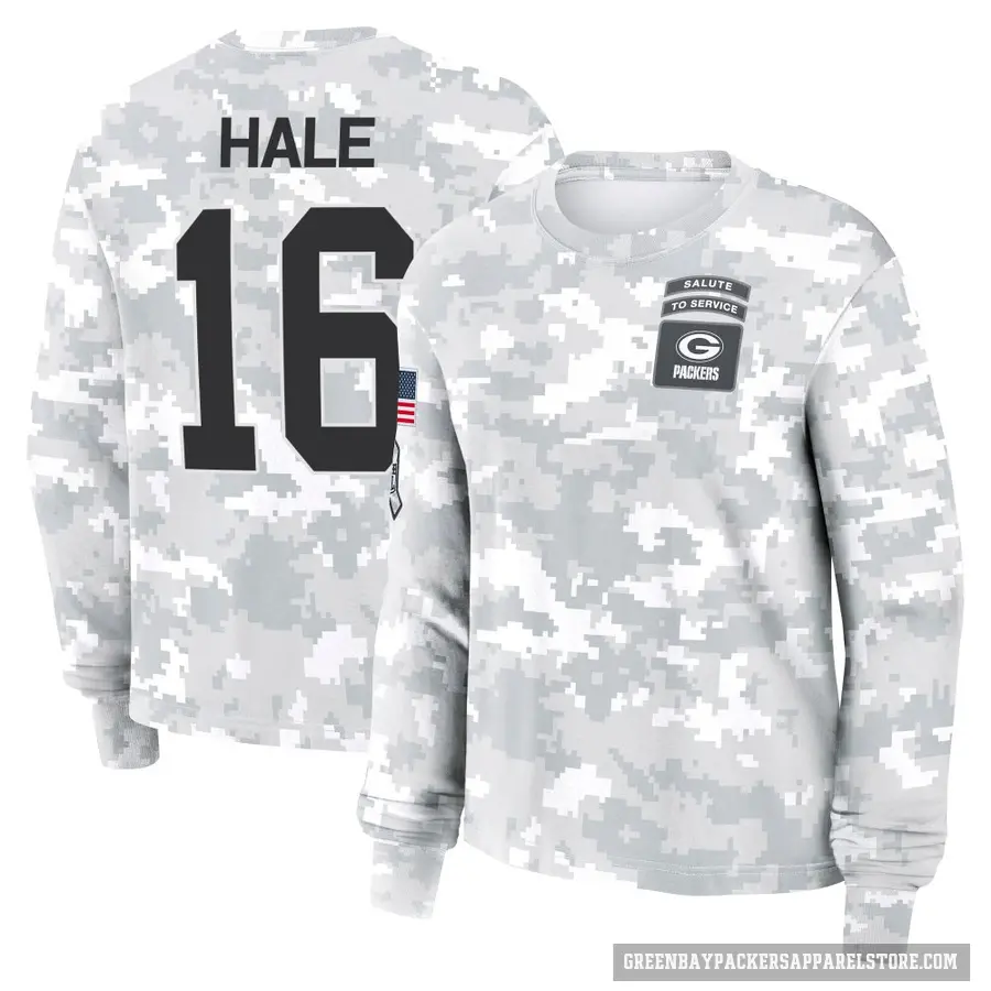 Women's ＃16 Alex Hale Green Bay Packers Camo Arctic 2024 Salute to Service Long Sleeve T-Shirt